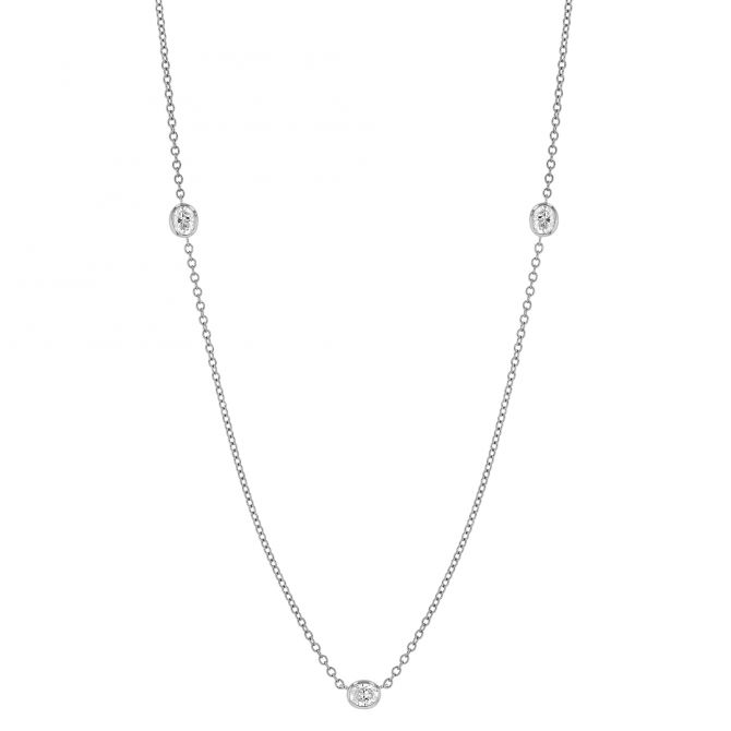 Oval Diamond 3 Station Necklace in White Gold