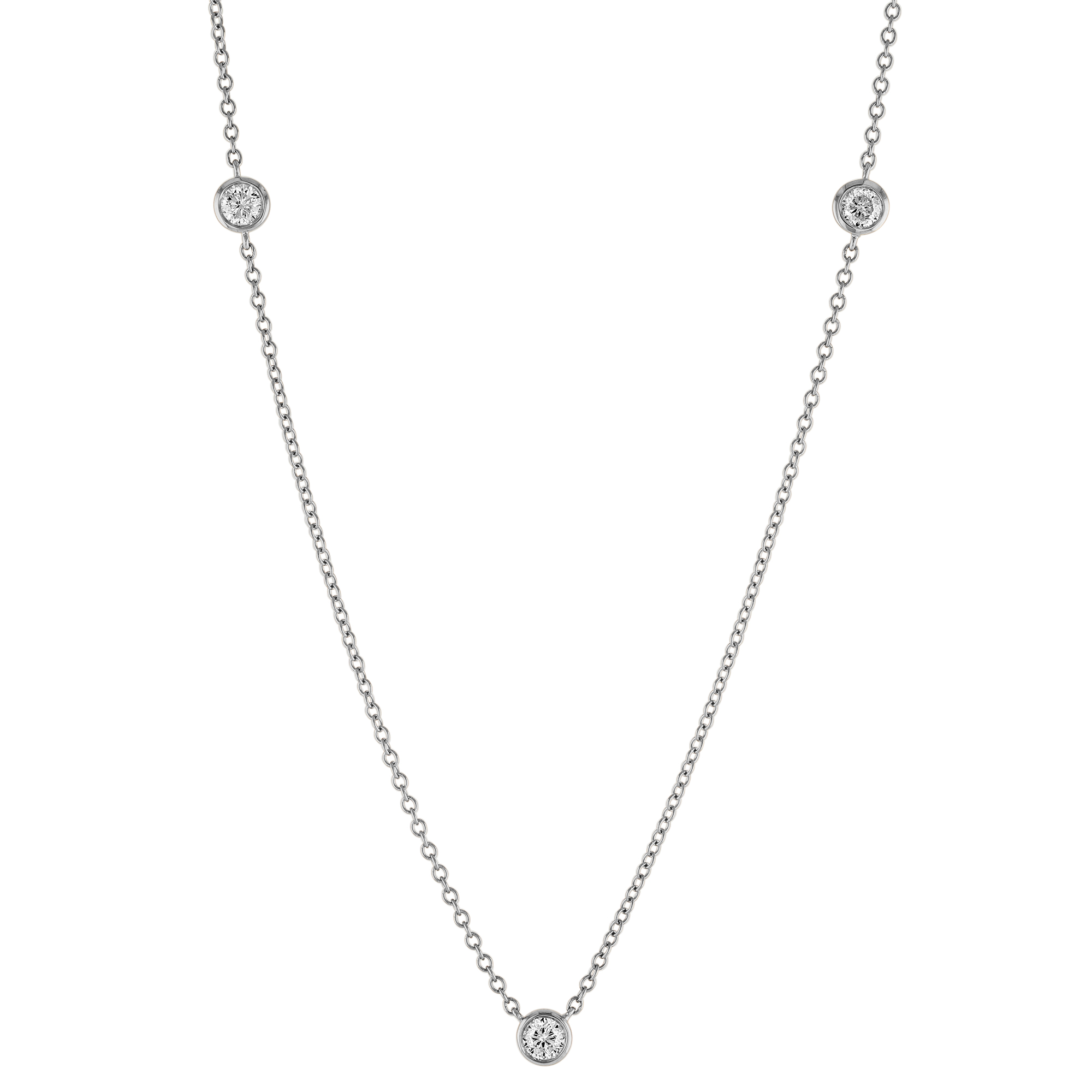 Round Diamond 3 Station Necklace in White Gold | Borsheims