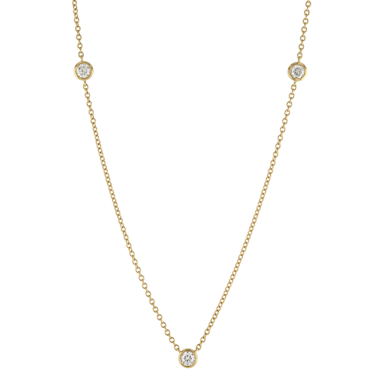 Round Diamond 3 Station Necklace in Yellow Gold | Borsheims