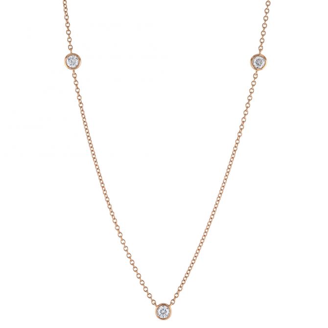 Round Diamond 3 Station Necklace in Rose Gold