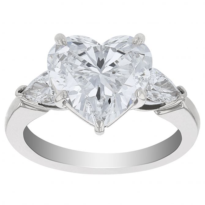 Heart Shaped Diamond Ring with Pear Shaped Diamond Sides in Platinum