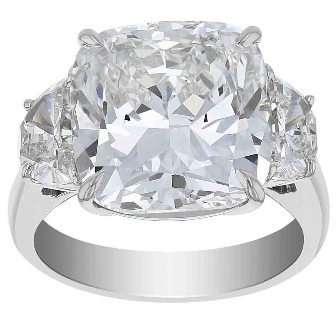 Cushion Diamond 3 Stone Ring in Platinum