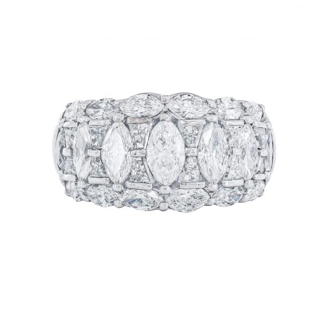 J.B. Star Marquise & Trapezoid Diamond 3 Row Ring in Platinum