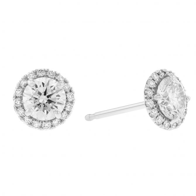 Kalahari Dream Diamond 18K White Gold Round Diamond Halo Stud Earrings