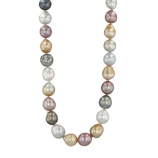 TARA Pearls Multicolored Pearl Strand with White Gold & Diamond Clasp, 33"