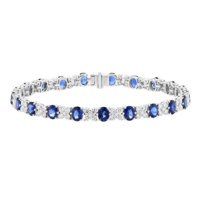 Oval Sapphire & Diamond Alternating Bracelet in White Gold