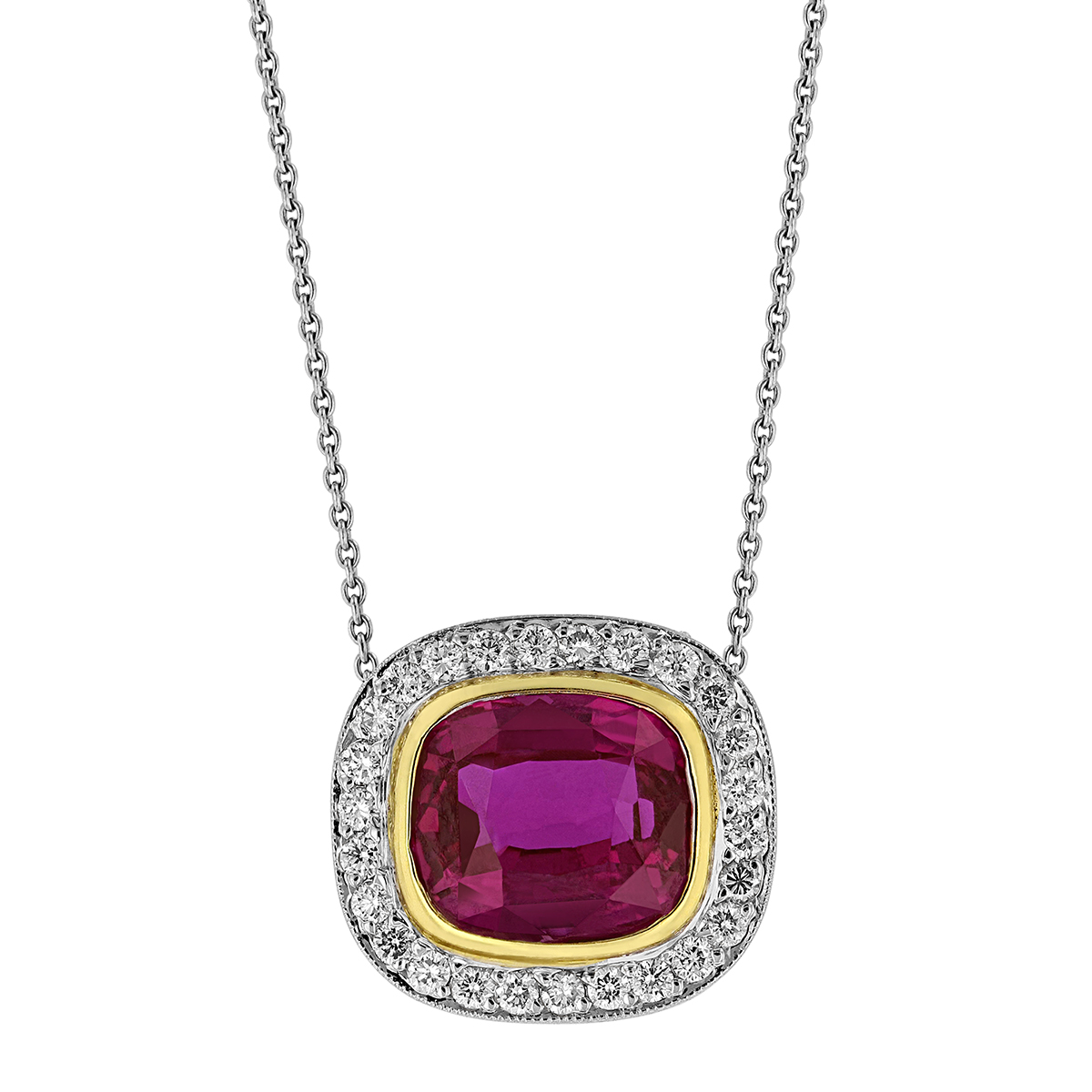 Pink Sapphire & Diamond Halo Pendant in Two Tone | Borsheims