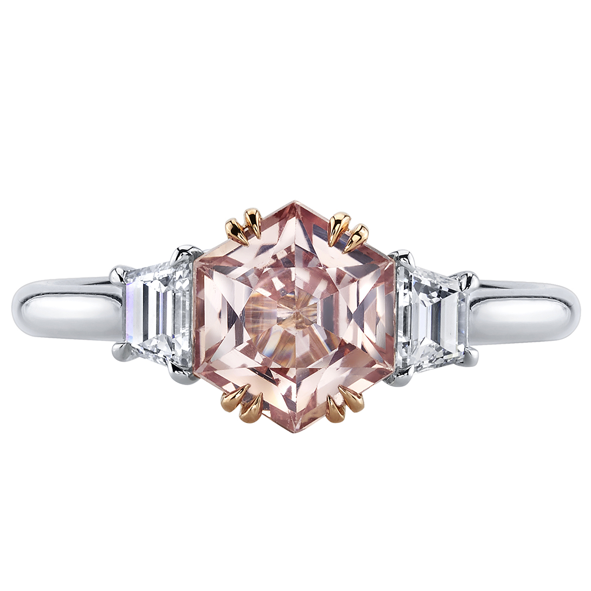 Omi Prive Hexagon Padparadscha Sapphire & Diamond Ring in Platinum ...