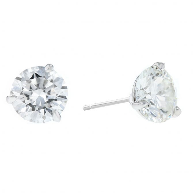 Round Diamond Stud Earrings in White Gold, 2.99cttw