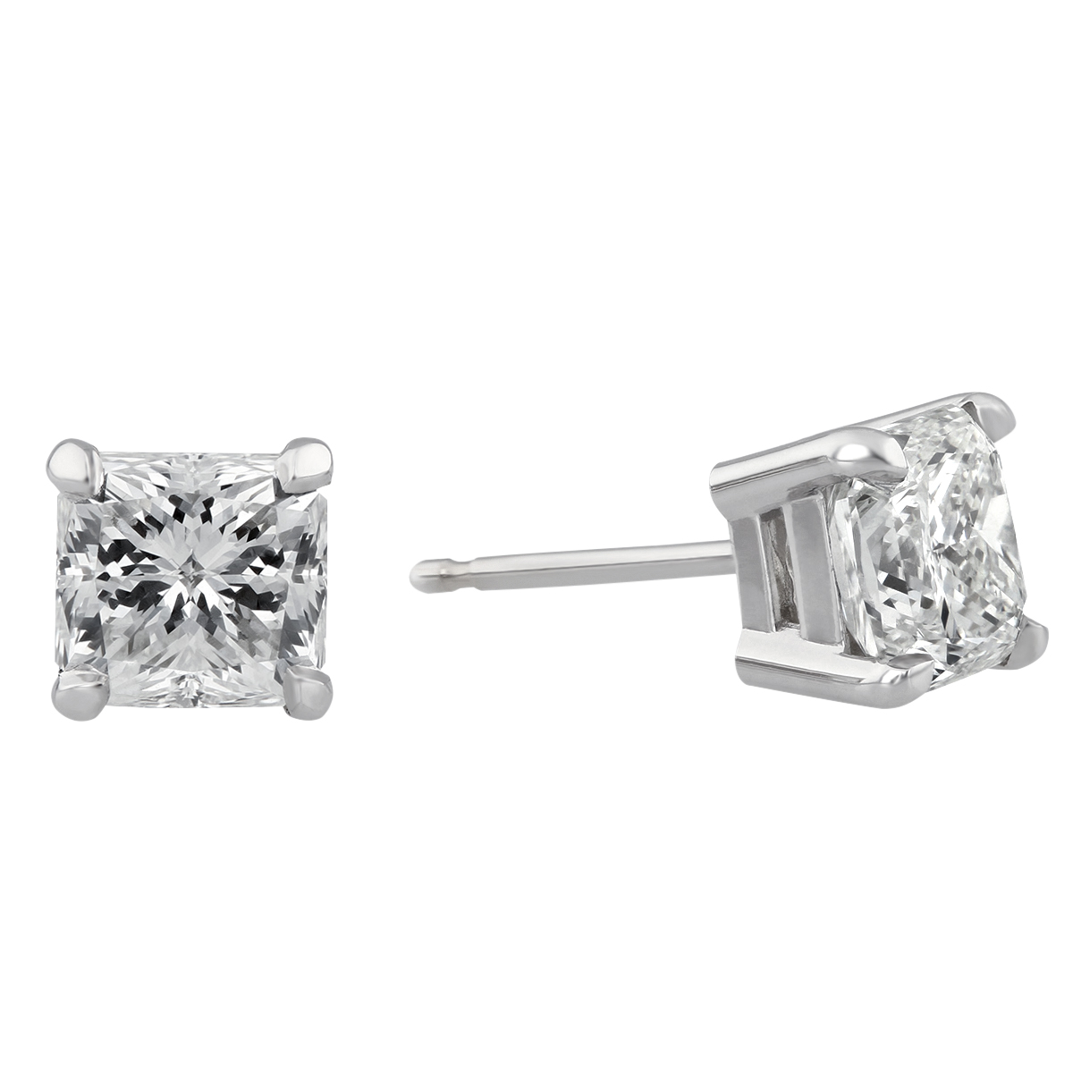 Borsheims Signature Square Diamond Stud Earrings in White Gold, 2.01 ...