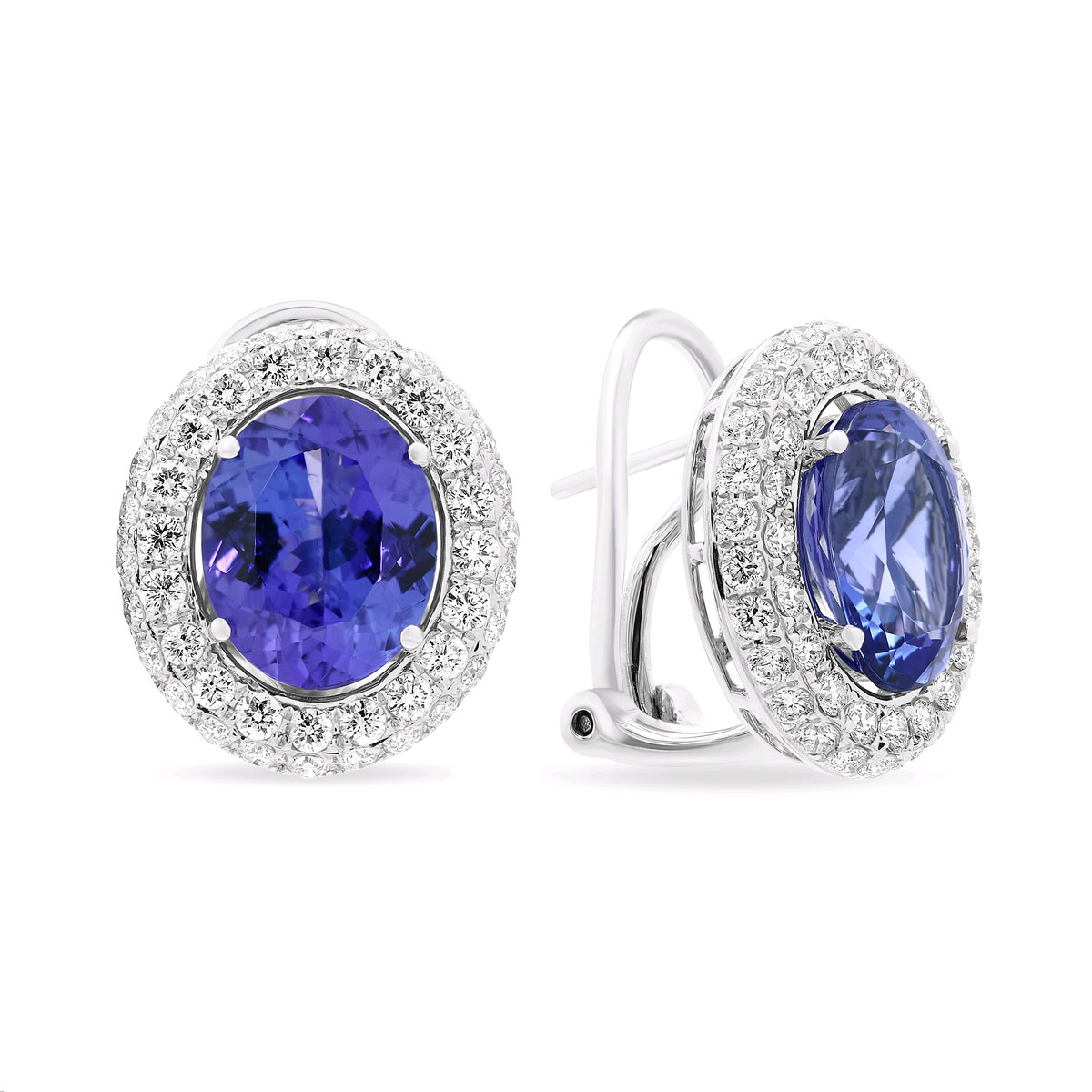 Oval Tanzanite & Diamond Halo Post Earrings in White Gold | Borsheims