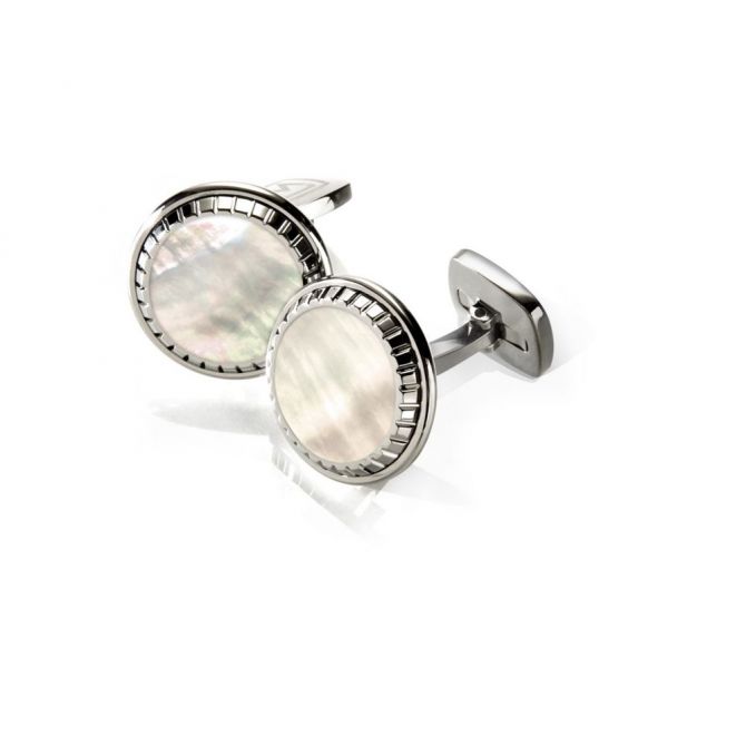 M-Clip White Mother of Pearl Carved Round Cufflinks