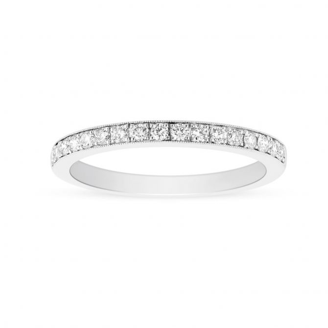 14K White Gold Diamond Milgrain Wedding Band