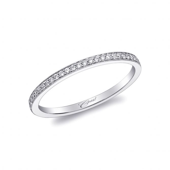 14K White Gold Prong Set Milgrain Diamond Band, 0.08cttw