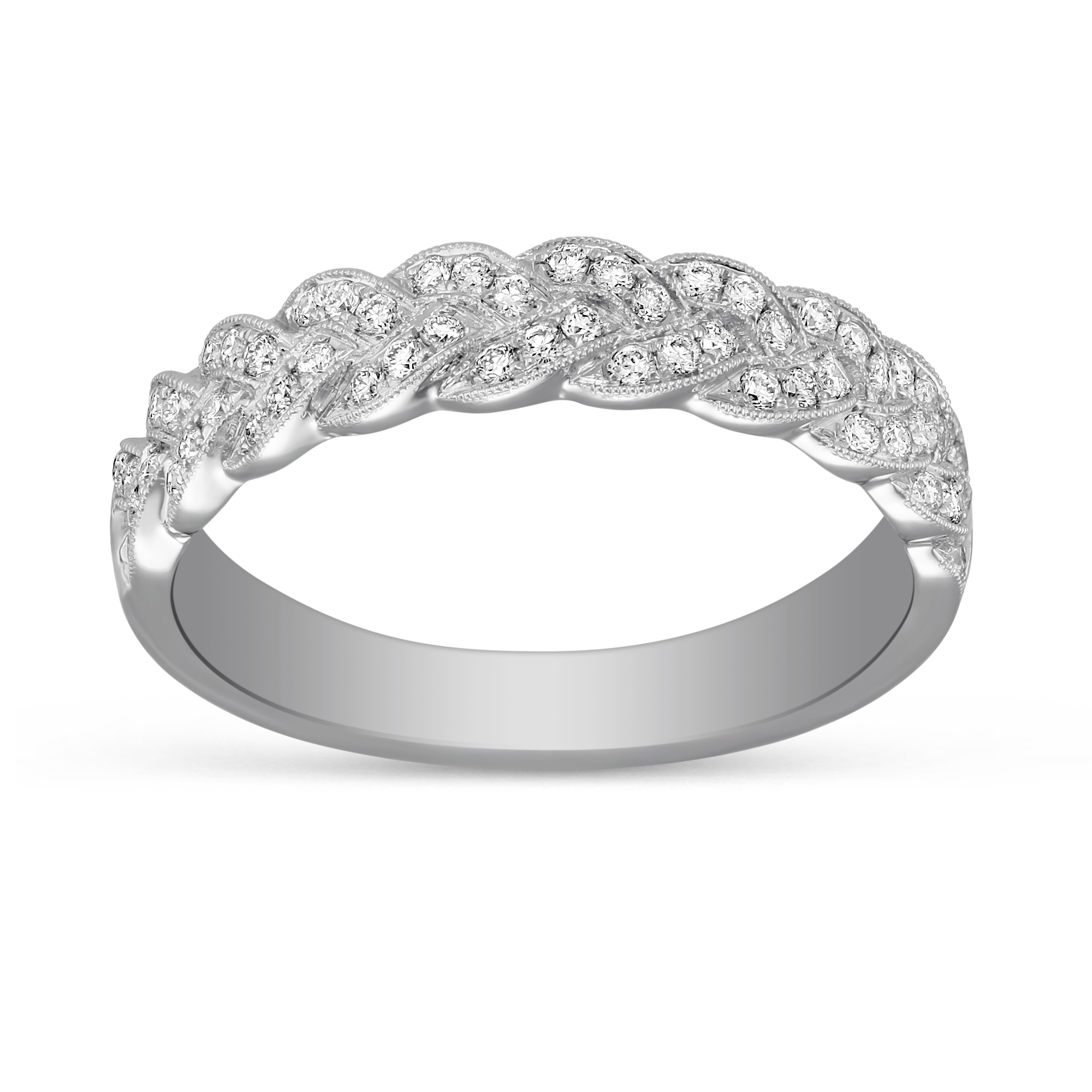 14K White Gold Braided Diamond Wedding Band, 0.27cttw