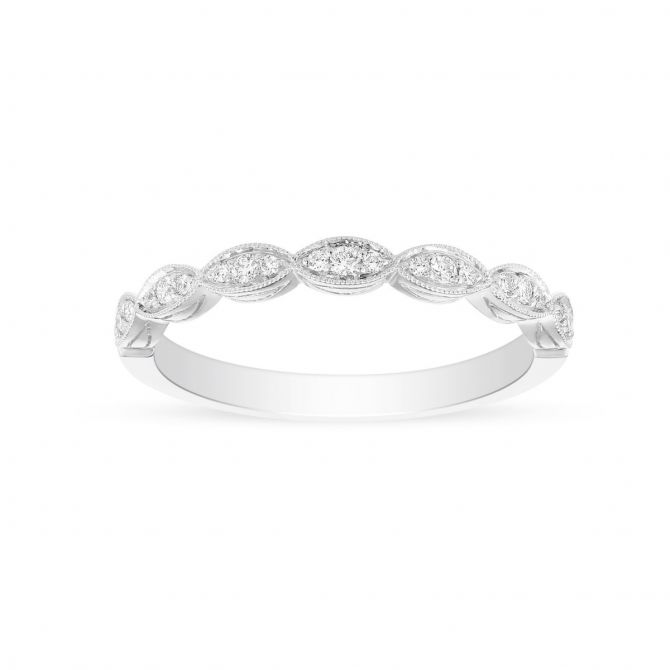 14K White Gold "East-West" Milgrain Diamond Wedding Band