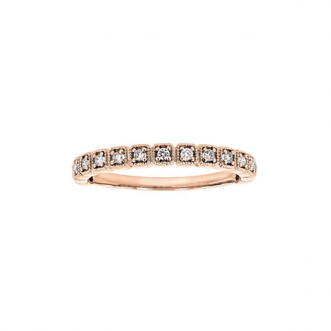 Rose Gold Diamond Cushion Milgrain Wedding Band, 0.14cttw