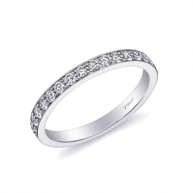 14K White Gold Diamond Milgrain Wedding Band