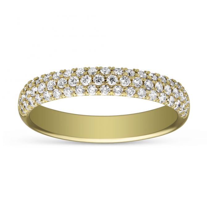 18K Yellow Gold Diamond 3 Row Wedding Band