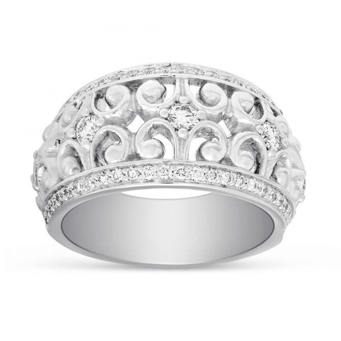 18K White Gold Scroll Diamond Wedding Band