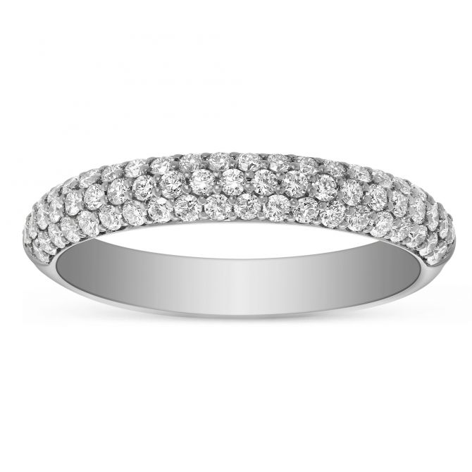 14K White Gold 3 Row Diamond Wedding Band, 0.62cttw