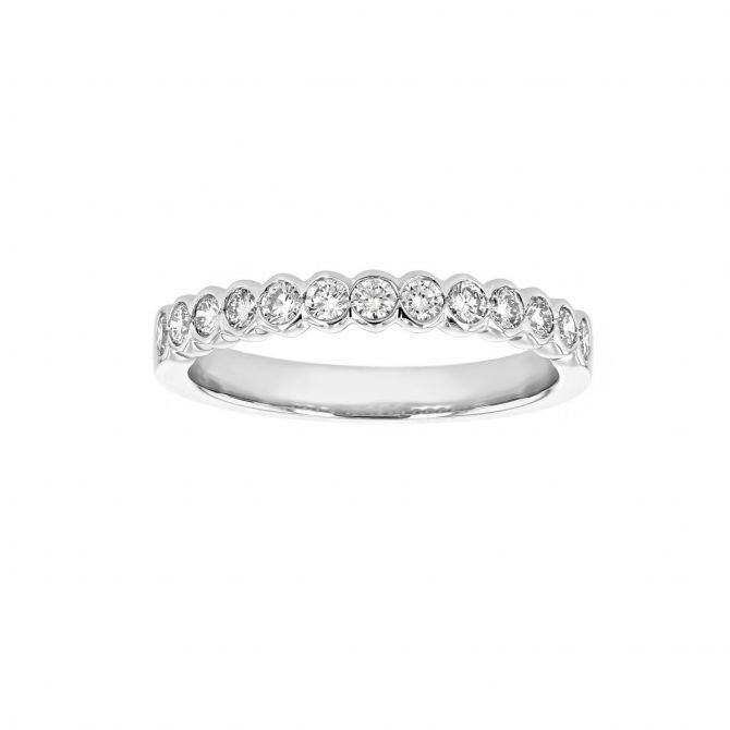 14K White Gold Diamond Bezel Set Wedding Band, 0.48cttw