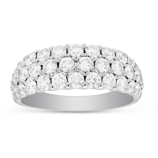 18K White Gold Three Row Diamond Wedding Band