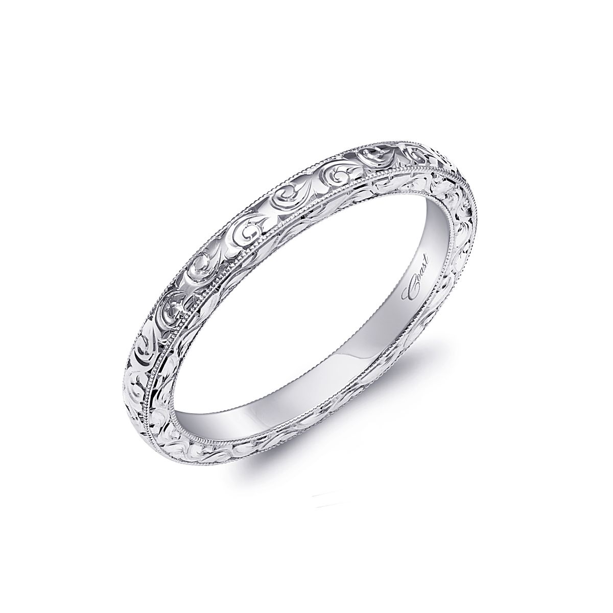 14k White Gold Swirl Pattern Milgrain Edge Wedding Band Borsheims