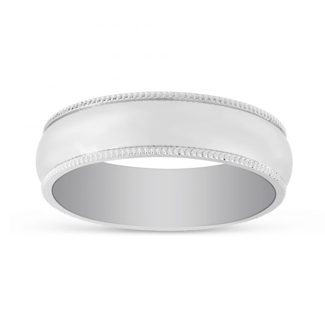 Platinum Comfort Fit Milgrain Wedding Band, 5mm