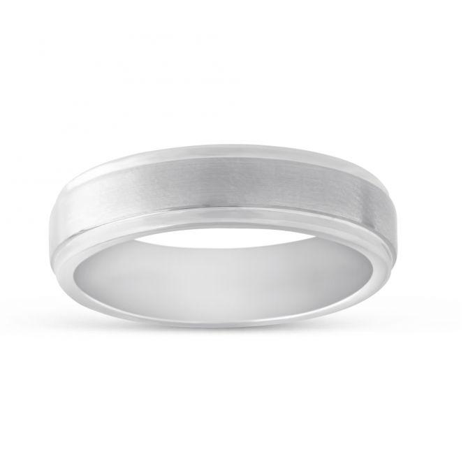 White Tungsten 6mm Step Edge Wedding Band, 6mm, Size 10