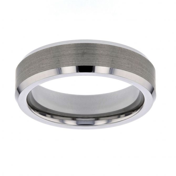 Tungsten & Satin Finish Comfort Fit High Polish 6mm Wedding Band, size 9