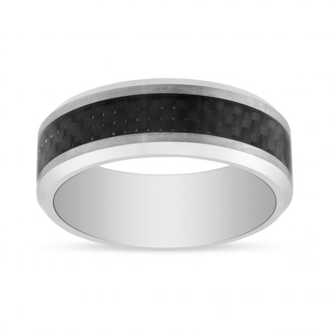 Tungsten With Black Carbon Fiber Inlay Wedding Band, Size 10