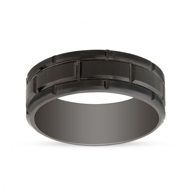 Black Tungsten 8mm Comfort Fit Brick Cut Wedding Band, Size 10