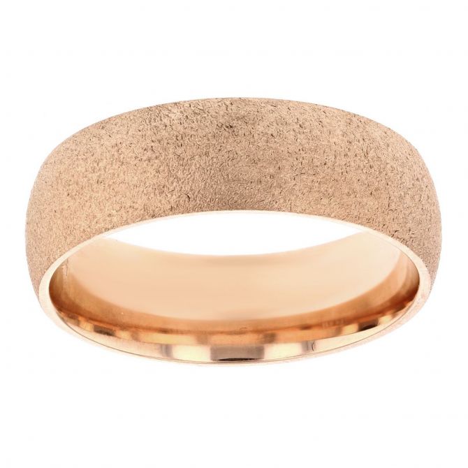 14K Rose Gold 7mm Matte Textured Comfort Fit Wedding Band, Size 10