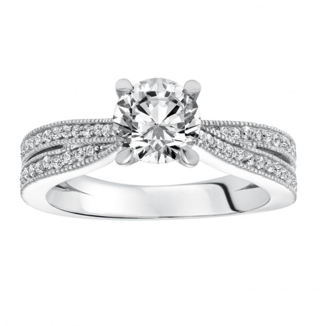 14K White Gold Split Shank Diamond Ring Setting