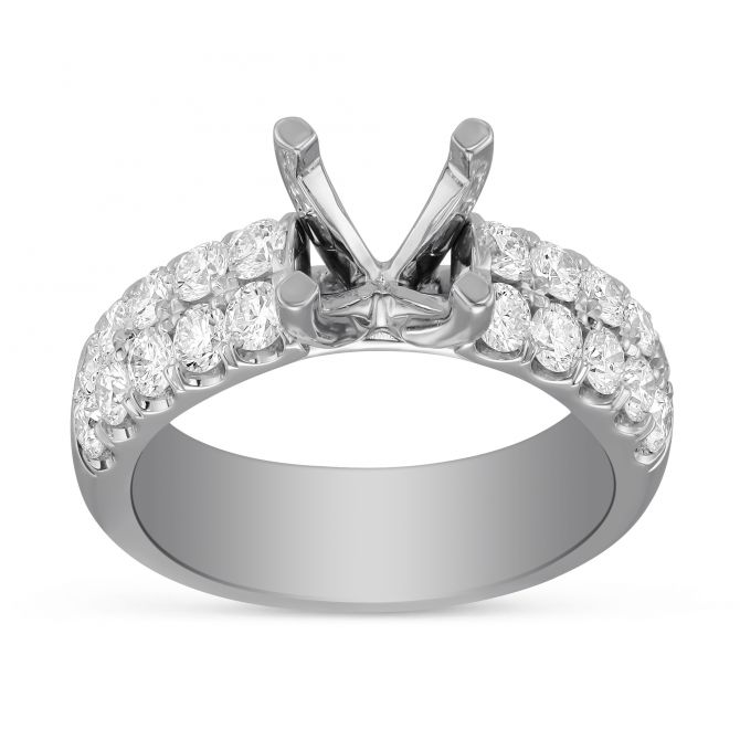 14K White Gold Two Row Diamond Ring Setting