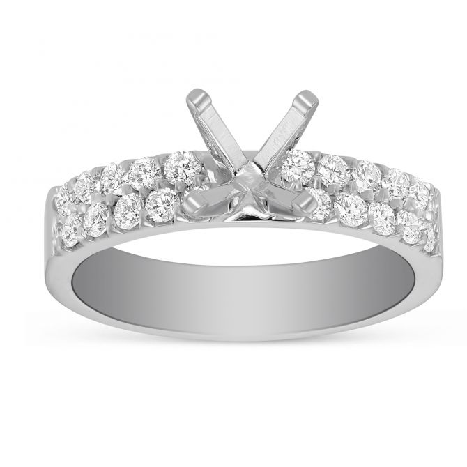 18K White Gold Two Row Round Diamond Ring Setting