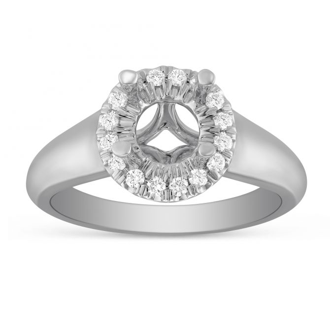 14K White Gold Diamond Halo Ring Setting, 0.17cttw