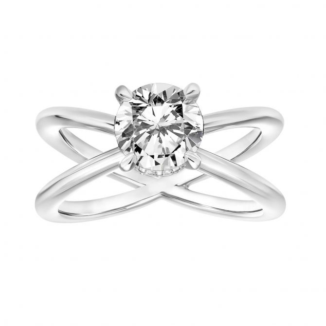 White Gold Diamond Solitaire Ring Setting With Diamond Collar