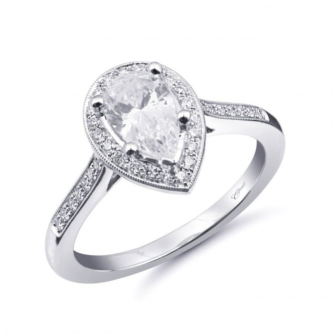 White Gold Pear Shaped Diamond Halo Ring Setting