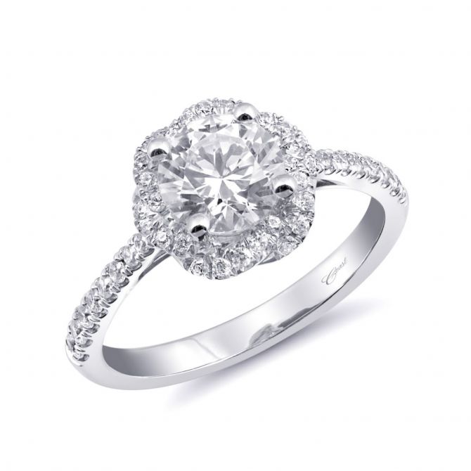 14K White Gold Floral Shaped Diamond Halo Ring Setting