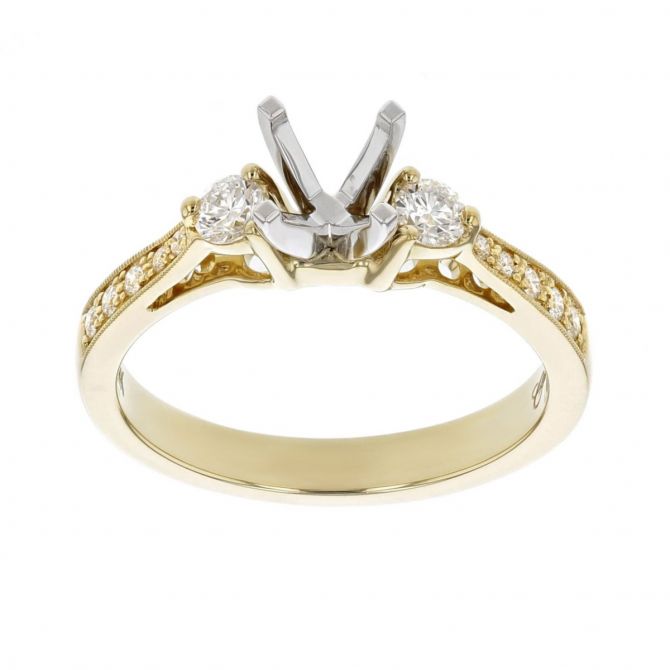 Diamond Milgrain Ring Setting in Yellow Gold