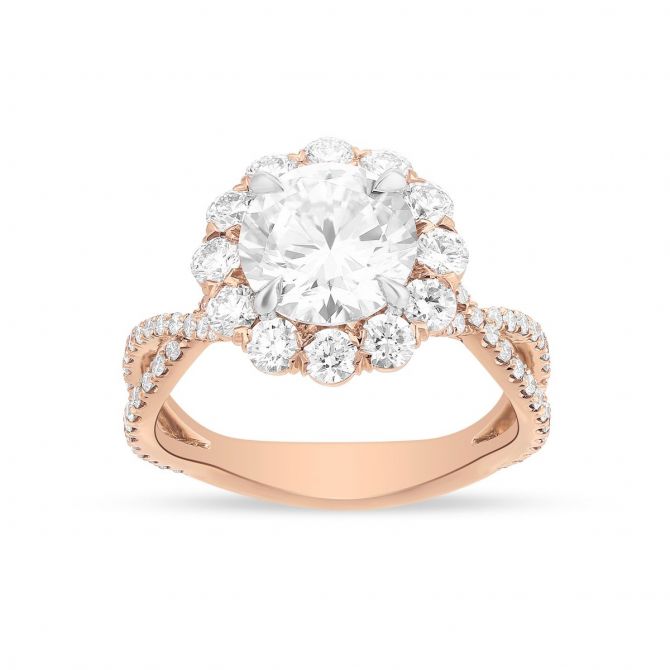 18K Rose Gold 12 Diamond Halo Ring Setting