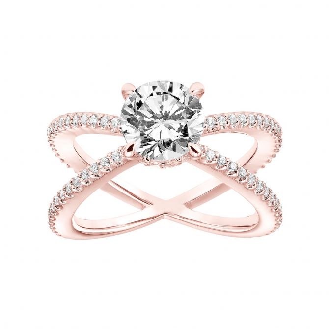 Rose Gold Diamond Pavé 2 Row X Ring Setting