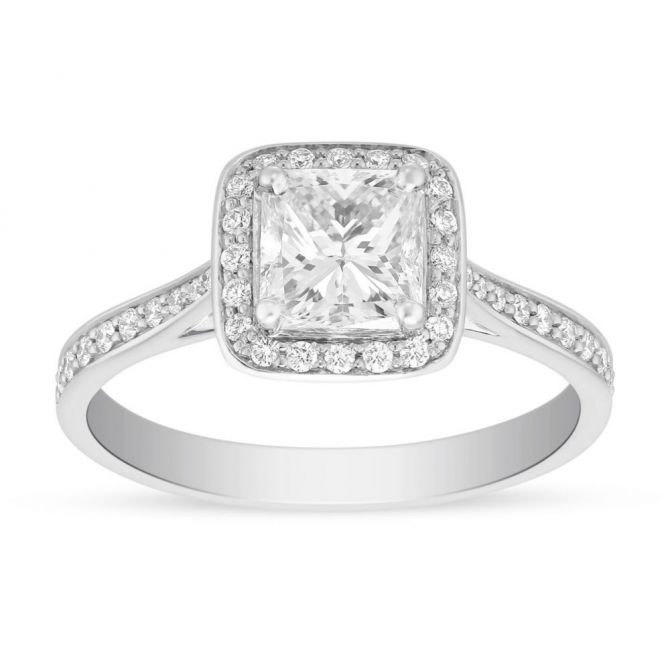 18K White Gold Borsheims Signature Diamond Engagement Ring with Diamond Halo & Shank, 1.19cttw