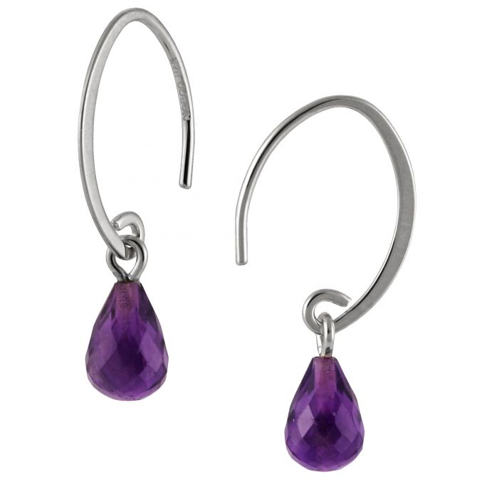 14K White Gold Amethyst Briolette Simple Sweep Drop Earrings