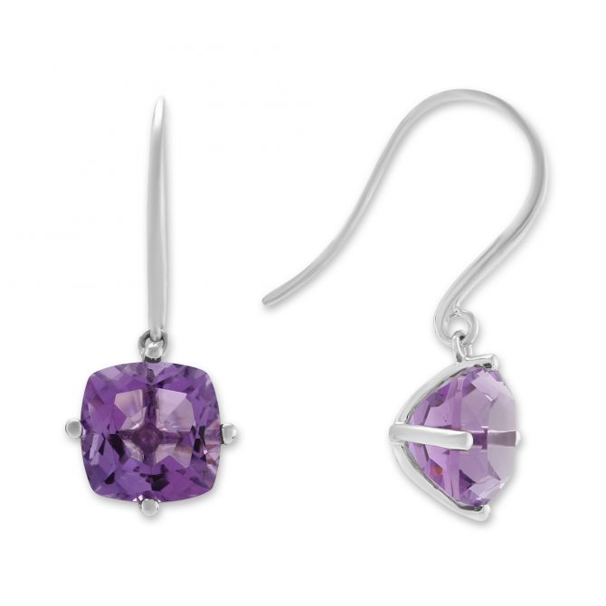 Amethyst Drop Earrings in White Gold