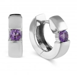 Image for Sterling Silver Amethyst Hoop Earrings