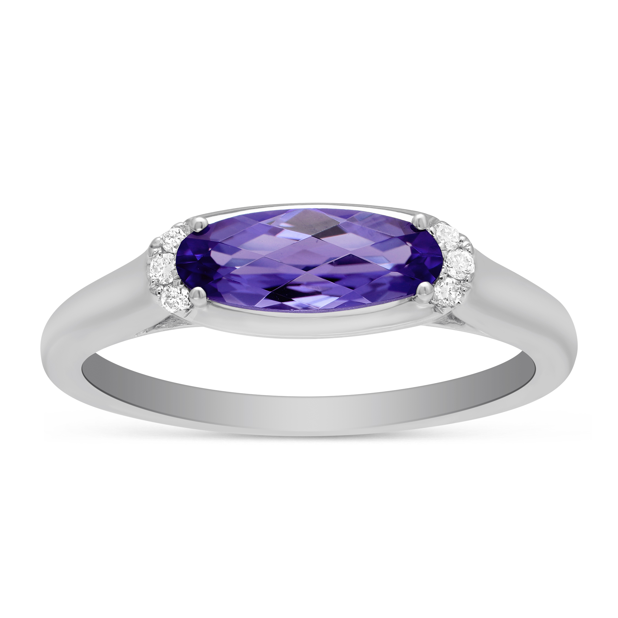 Oval Amethyst & Diamond East West Ring in White Gold | Borsheims