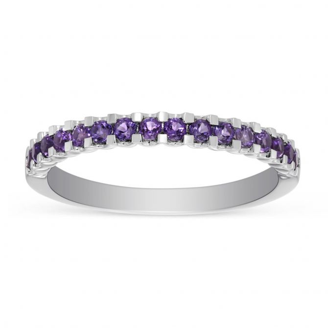 14K White Gold Round Amethyst Band